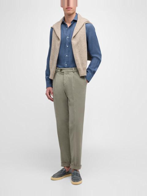Men's Single-Pleat Cotton Trousers