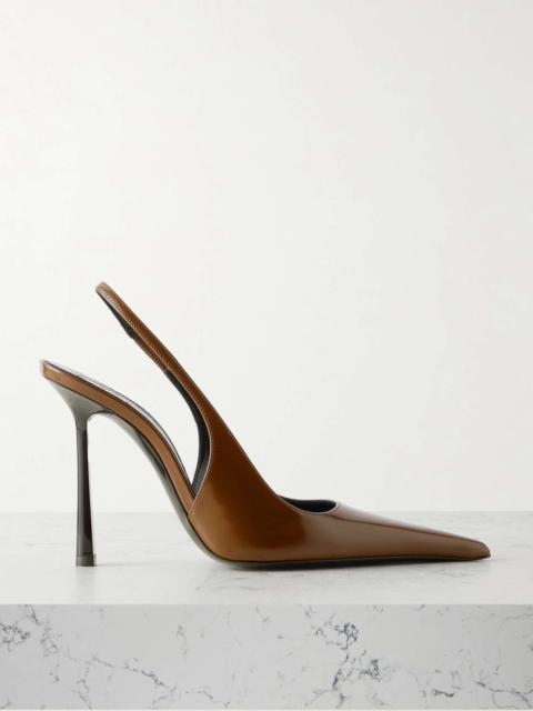 SAINT LAURENT Vendôme glossed-leather slingback pumps Brown