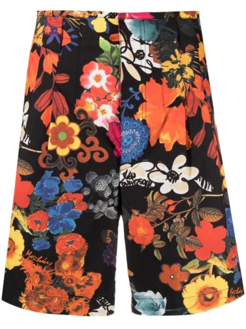 allover floral-print pleated shorts