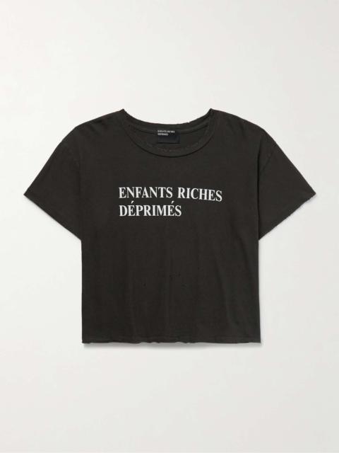 Enfants Riches Déprimés Cropped Distressed Logo-Print Cotton-Jersey T-Shirt
