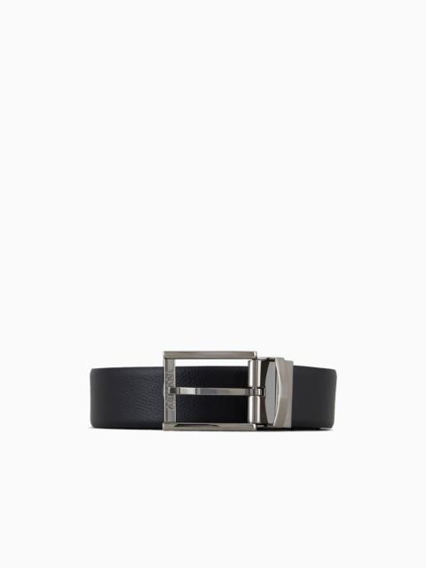 EMPORIO ARMANI Reversible leather belt with one side in palmellato leather