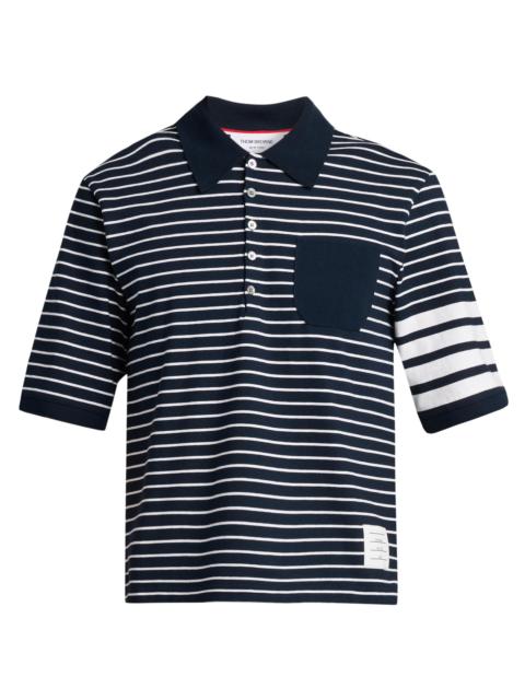 Thom Browne Men's Engineered 4-Bar High-Twist Jersey Polo Shirt - Navy White