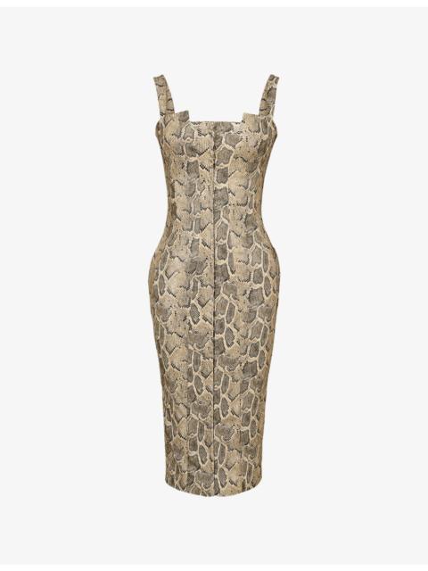 House of CB Gracie Snakeskin-Print Faux-Leather Midi Dress