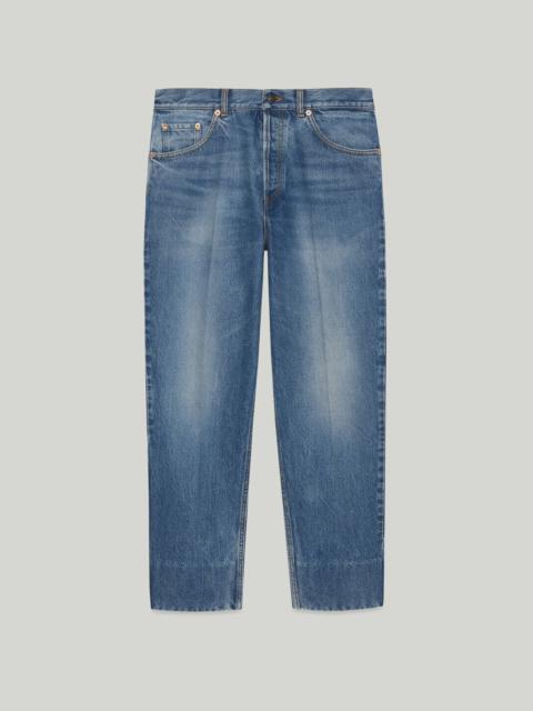 Washed organic denim pant with label