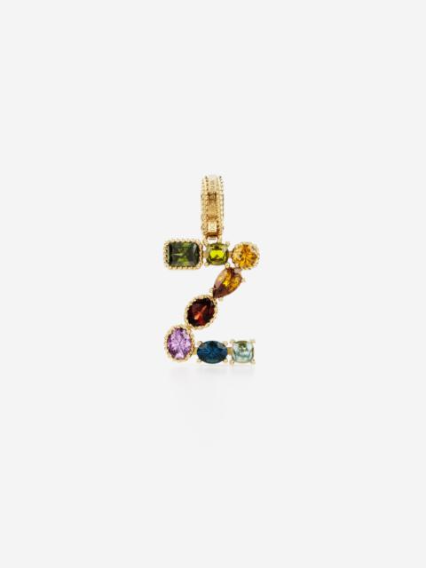 Rainbow alphabet Z 18 kt yellow gold charm with multicolor fine gems