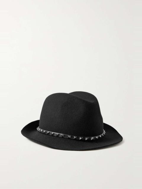 Valentino Rockstud leather-trimmed wool fedora