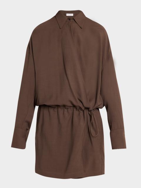 Brunello Cucinelli Fluid Wool Twill Drawstring Mini Dress