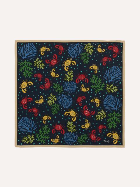Drake's Navy Crab Print Silk Pocket Square