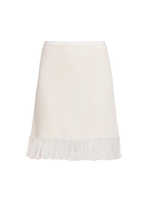 FERRAGAMO Women's Virgin Wool Mesh-Knit Fringe Miniskirt - White Parchment