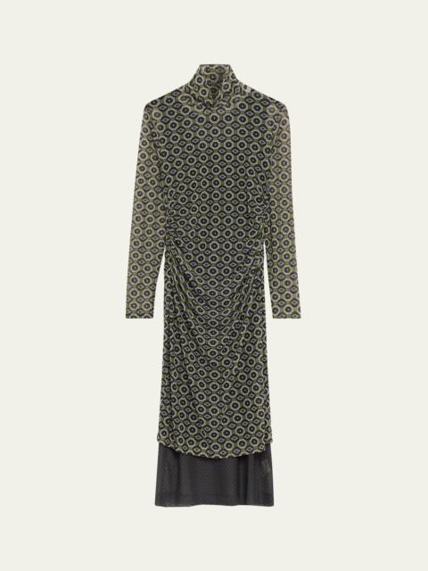 Dries Van Noten Hofes Turtleneck Sheer Layered Midi Dress