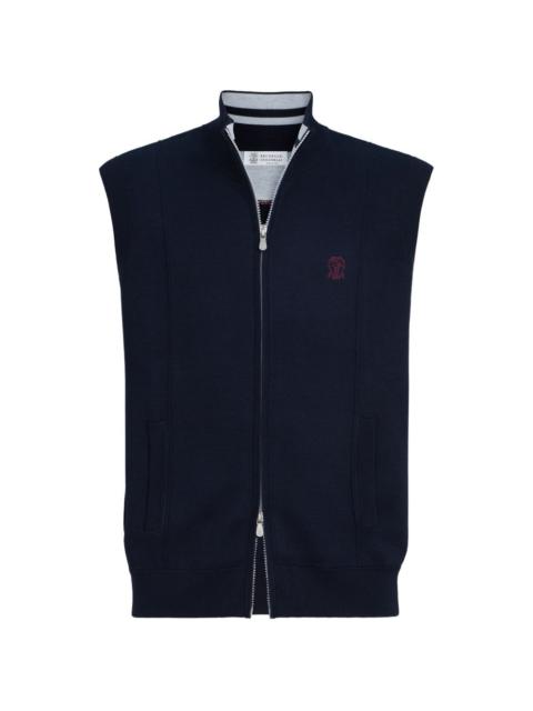 Brunello Cucinelli cotton and silk french-terry double-knit vest with logo