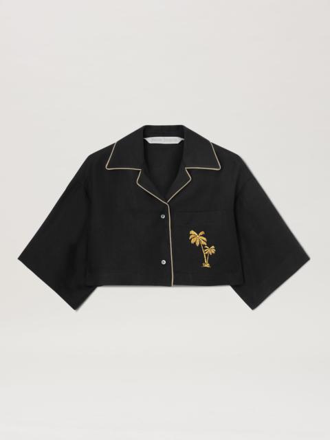 Palm Angels Cropped Linen Bowling Shirt