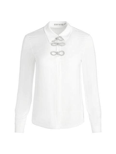 Alice + Olivia WILLA PLACKET TOP WITH EMBELLISHED BOW DETAIL