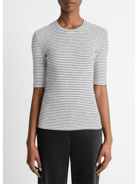 Vince Striped Cotton-Blend Elbow-Sleeve T-Shirt