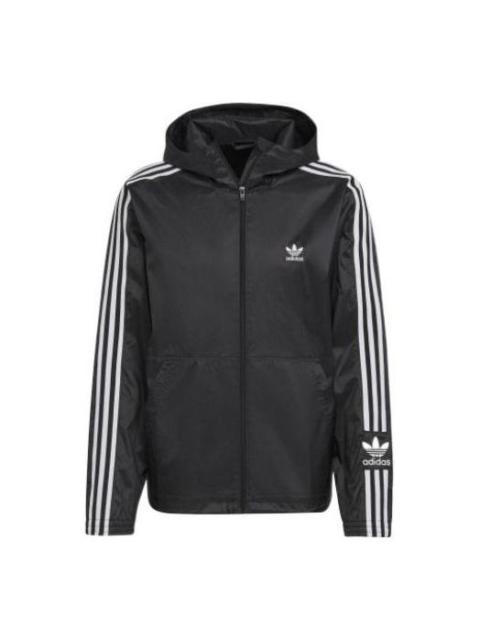 Men's adidas originals Lock Up Wb Stripe Embroidered Hooded Track Jacket Black HC2006