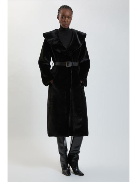 KAREN MILLEN Faux Fur Oversize Collar Belted Midi Coat