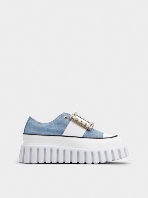 Roger Vivier Viv' Go-Thick Strass Buckle Slip-on Sneakers in Denim