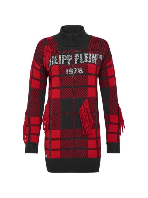 PHILIPP PLEIN tartan fringe round neck knitwear