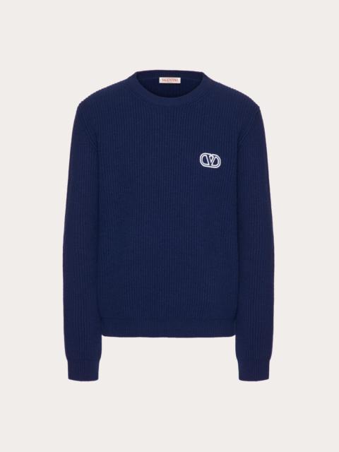 Valentino WOOL CREWNECK SWEATER WITH VLOGO SIGNATURE PATCH