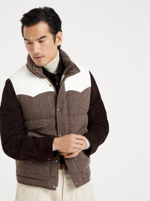Wool and cashmere chevron paneled down vest