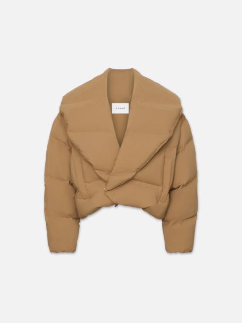 Cropped Shawl Puffer in Camel