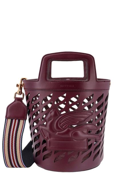 Perforated leather bucket bag  with shoulder strap