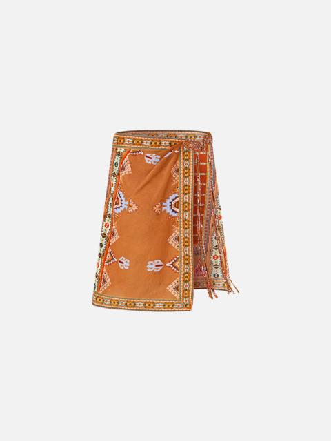 CAMILLA WOVEN SHORT SARONG WITH MACRAME TIE WAIST
