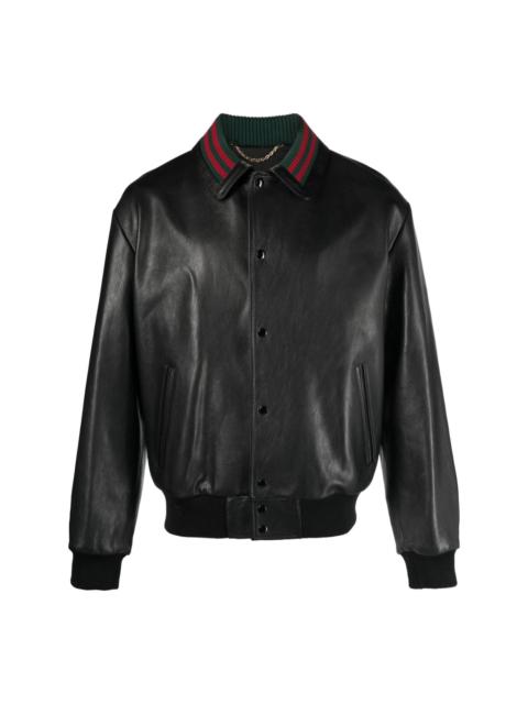 Web-collar leather bomber jacket