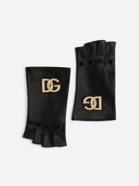 Dolce & Gabbana Nappa leather gloves with DG logo and pearls