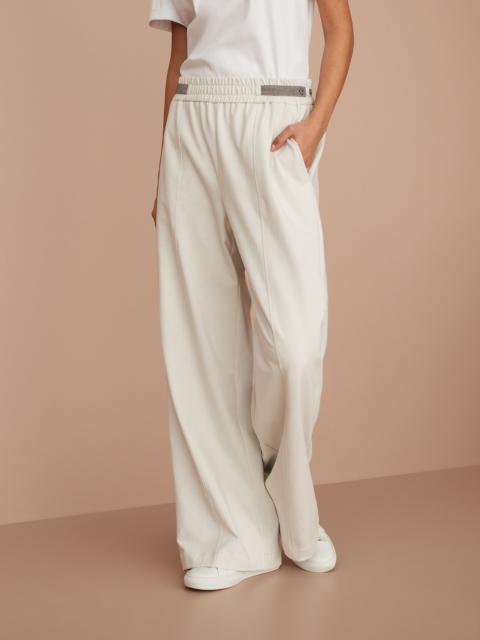 Stretch cotton lightweight French terry loose trousers with precious tabs