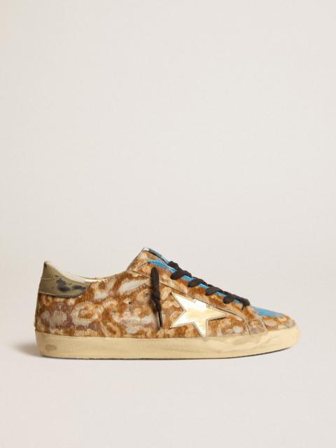 Women’s Super-Star LAB in leopard pony skin with gold star and gray heel tab