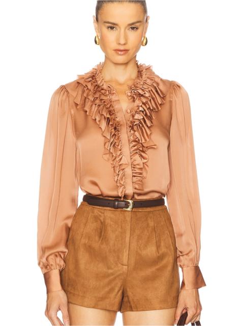 ULLA JOHNSON Rouen Silk Ruffle Blouse