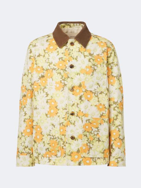 Valentino Corduroy-trimmed floral denim jacket