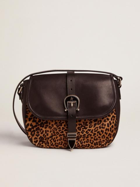 Golden Goose Medium Rodeo Bag in black leather and leopard-print pony skin