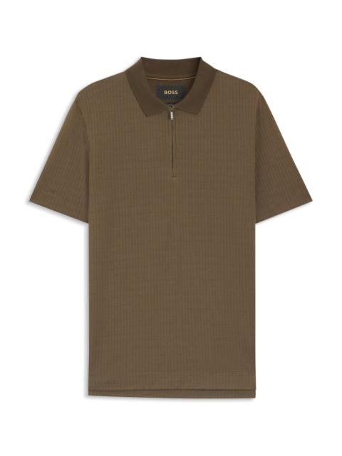 BOSS COTTON-SILK POLO SHIRT WITH ZIP NECK