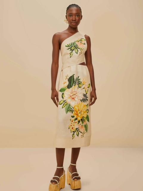FARM RIO Garden Cascade Sand Midi Dress
