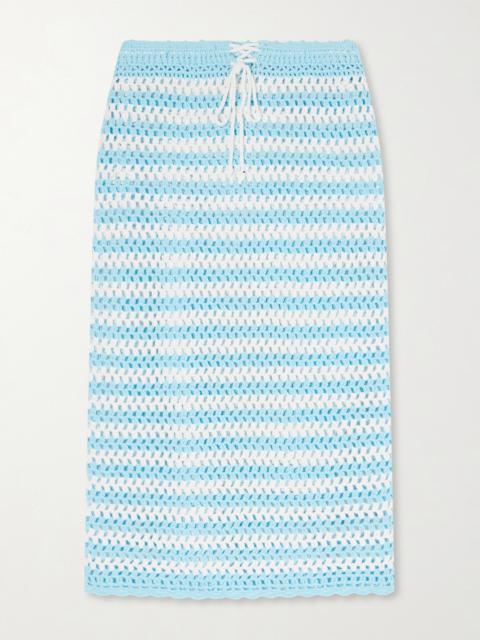 SIMKHAI Welles Striped Crocheted Cotton Midi Skirt
