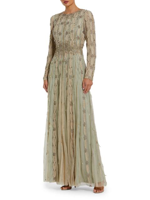 MAC DUGGAL Women's Embellished Tulle Round-Neck Gown - Beige Sage
