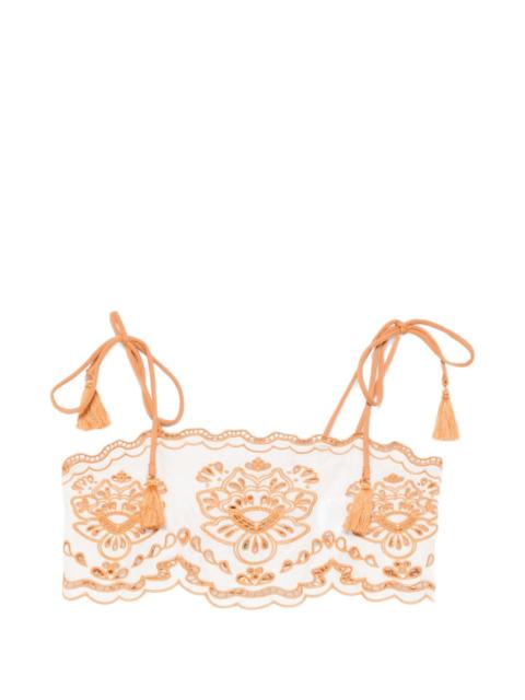 FARM RIO Tropi embroidered tassel-detail top