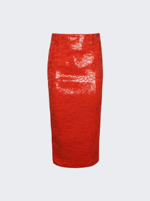 Sequin Lace Pencil Midi Skirt Orange