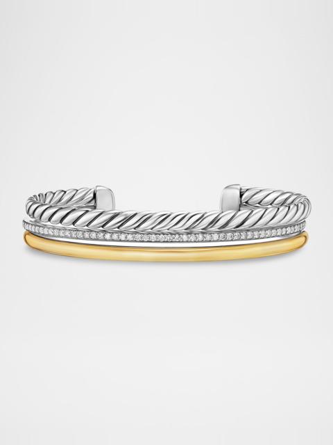 DAVID YURMAN DY Mercer 3 Row Bracelet with Diamonds in Silver and 18K Gold, 10mm