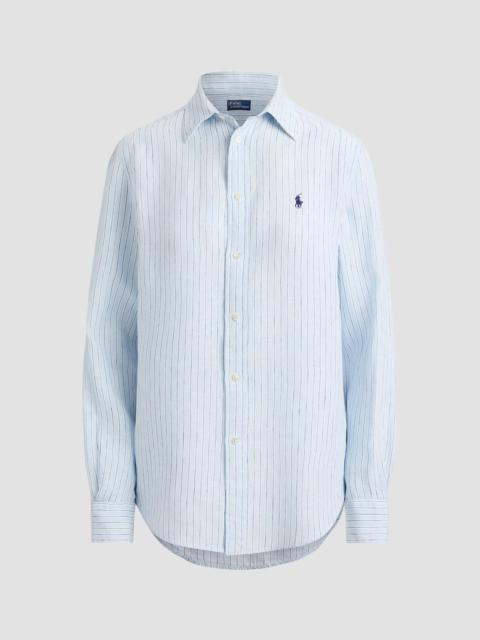 Polo Ralph Lauren Women's Striped Linen Sport Shirt - Light Blue White
