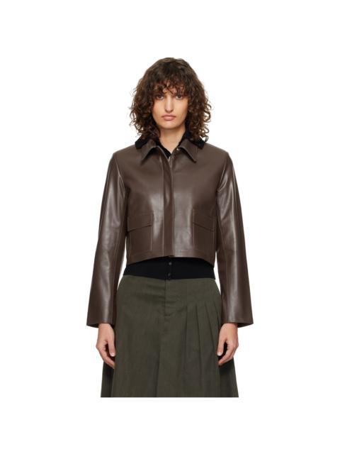 NOUR HAMMOUR Brown Bleeker Fitted Leather Jacket
