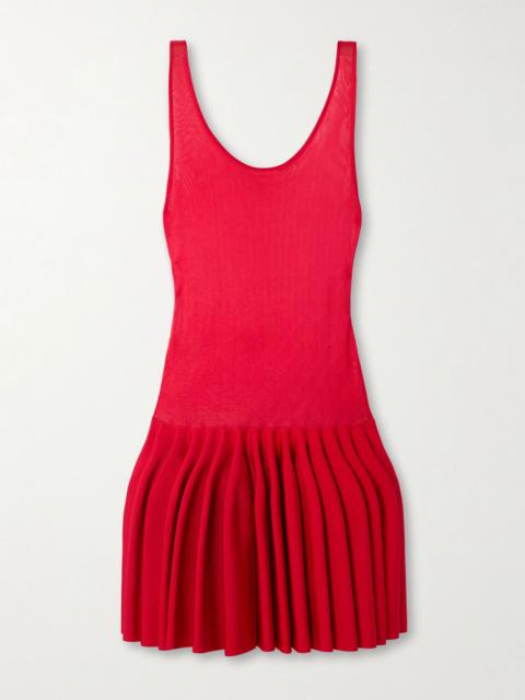 Alaïa Pleated jersey and stretch-knit mini dress Red