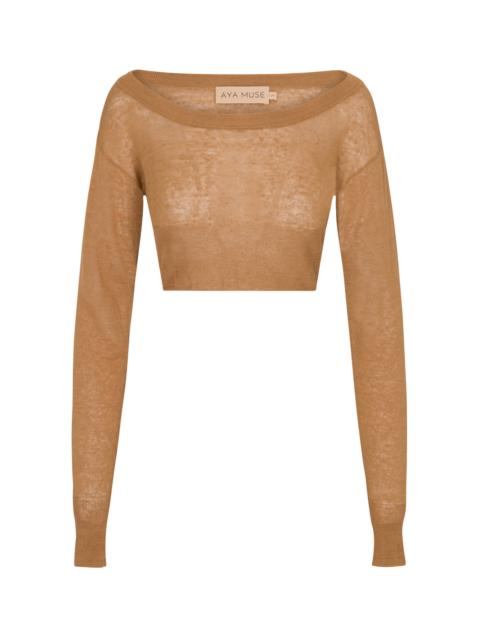 Lyca Linen-Blend Knit Crop Top brown