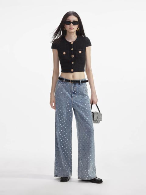 self-portrait Square Rhinestone Denim Jeans