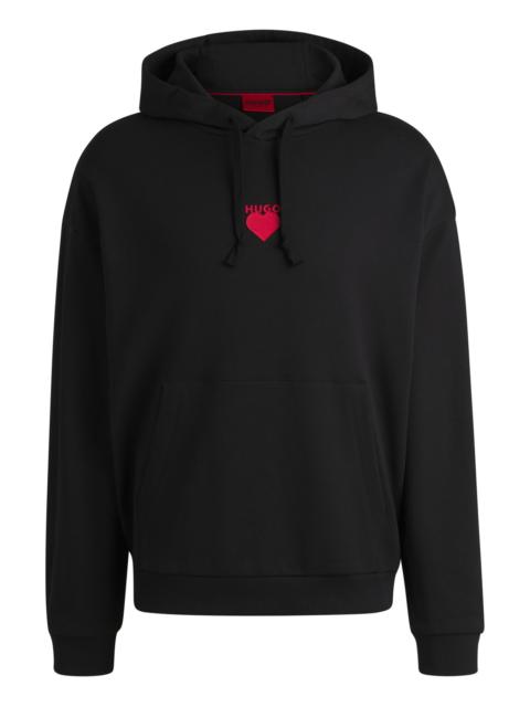 HUGO COTTON-TERRY HOODIE WITH SLOGAN AND HEART GRAPHICS