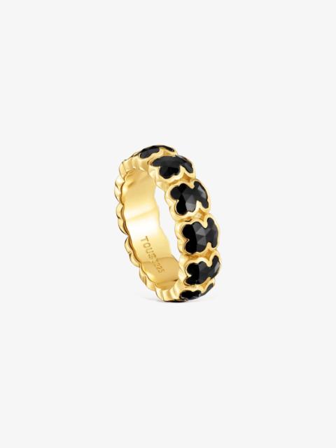 TOUS Medium 18K gold vermeil Ring with onyx bears TOUS Icon Color