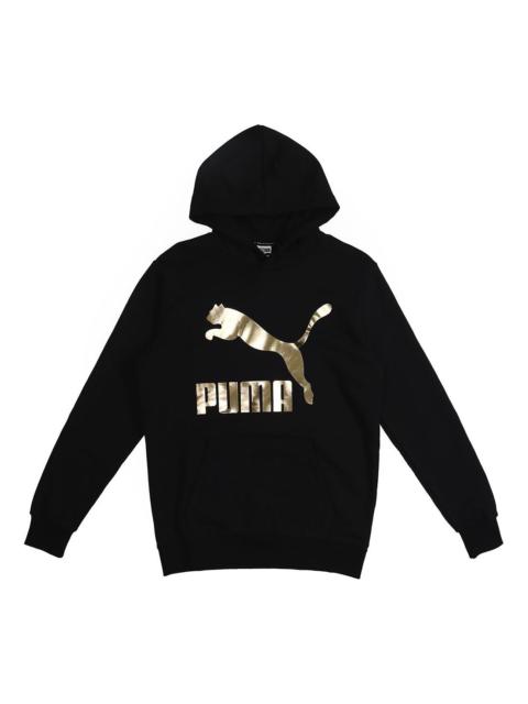 PUMA Classics Gold Color Logo Knit Pullover Black 595907-51