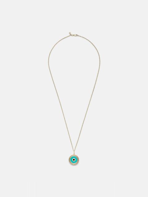 SYDNEY EVAN Large Evil Eye 14kt gold chain necklace with diamonds and turquoise